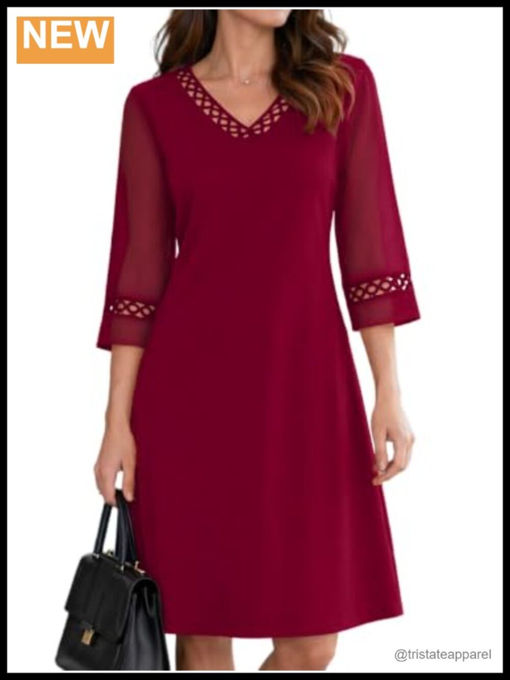 Women's V-Neck Eyelet Lace Chiffon A-Line Cocktail Dress Wedding Guest